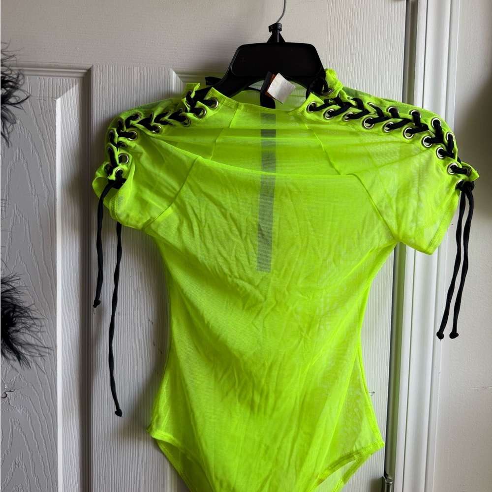 Neon Green Lace-Up Bodysuit